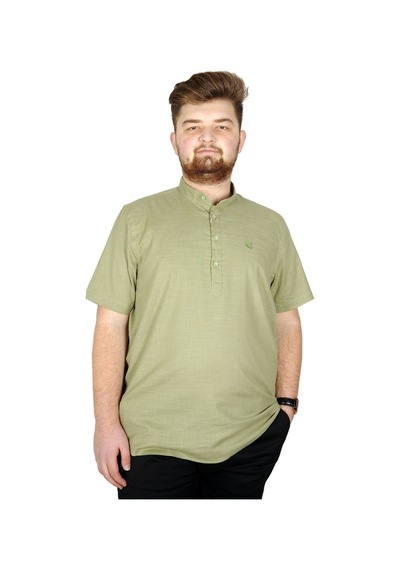 Mode Xl Buyuk Beden Erkek Kısa Kol Hakim Yaka 20387 Yeşil 001