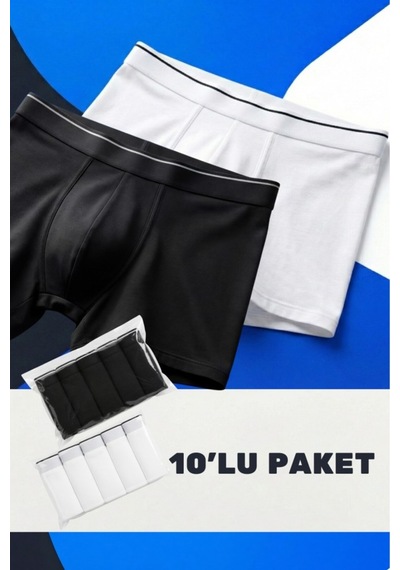 Ecnt Erkek Likralı Pamuklu Boxer Özel Hijyenik Ambalajlı 10'lu Paket Karışık Karışık