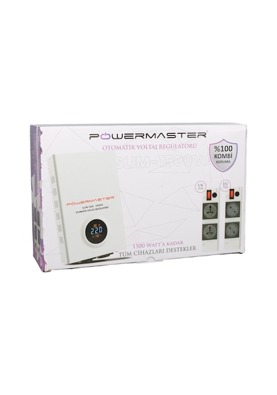 Xtechnx Cihan598476 Powermaster Slım-1500 Otomatik 1500 Watt Kombi Voltaj Regülatörü Uk Soket