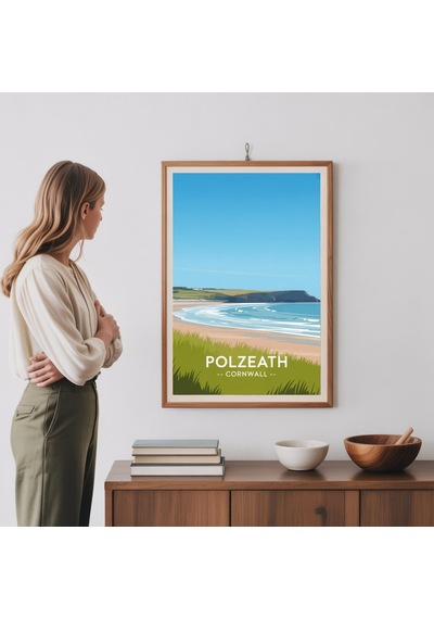 Polzeath Cornwall Seyahat Posteri: Kıyı Manzarası Sanat Baskısı