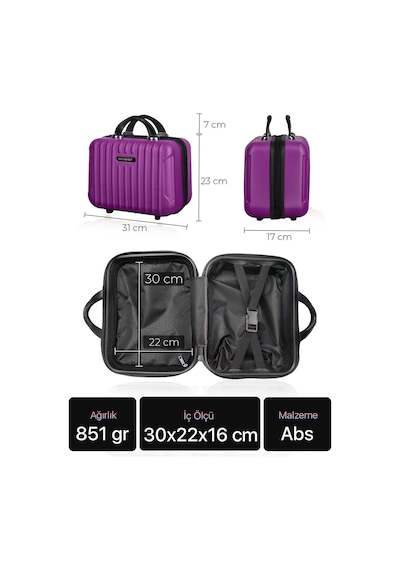 Polo&sky Class Model Mor Renk Abs Makyaj Çantası El Valizi