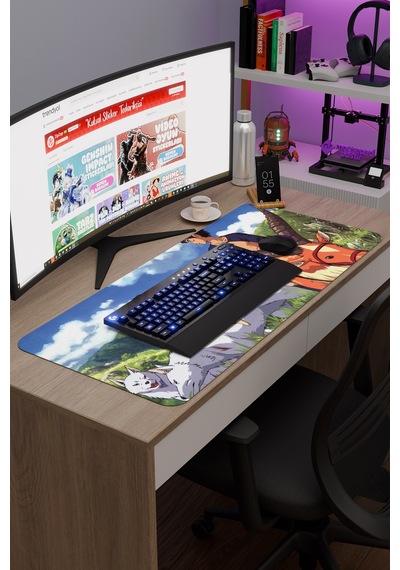Mononoke Hime Anime V2 - 90x40 Xxl Gaming Kauçuk Kaymaz Taban Mouse Pad Fare Altlığı