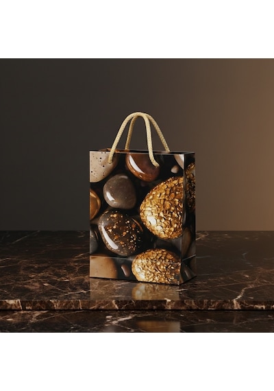 Eczane Hediyelik & Alışveriş Karton Çanta Körüklü Çakıl Taşları 14 x 20 x 8 CM 10 Adet