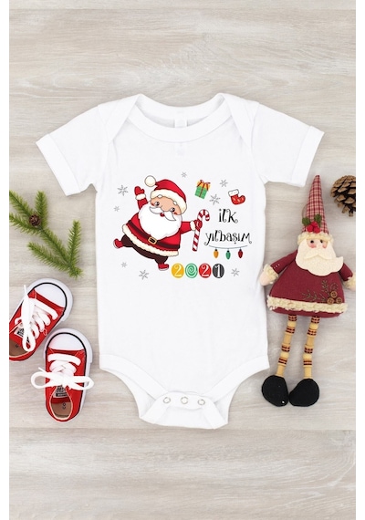 Babylimon Unisex Bebek Ilk Yılbaşım Kısa Kol Çıtçıtlı Body Beyaz - 132207086 Beyaz