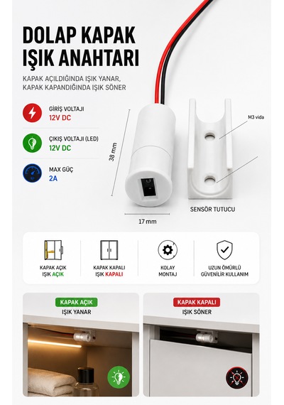 Dolap Kapak Işık Anahtarı 12V Elektrik Anahtarlar