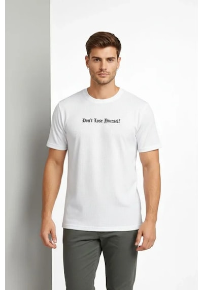 Efnaz Style Erkek Wafıl Kumaş Tişört Regular Kalıp Bisiklet Yaka Baskılı Günlük Basic T-shirt - Beyaz Efnaz Style Erkek Wafıl Kumaş Tişört Regular Kalıp Bisiklet Yaka Baskılı Günlük Basic T-shirt - Beyaz