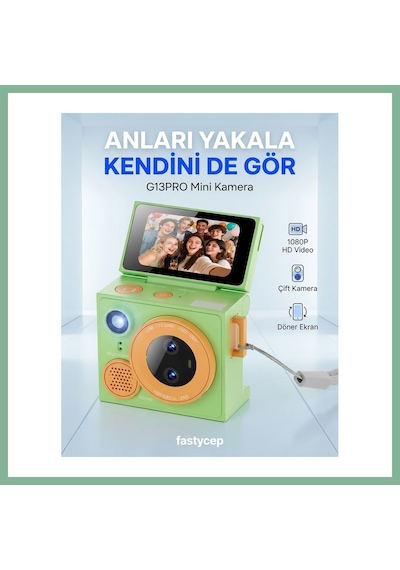 Bşkvirgo Çeşithane G13pro Mini Retro Kamera Hd, Çift Lensli Döndürülebilir Selfie Ekranlı, Taşınabilir Başparmak Vlog Kamerası Yeşil Bsk2026