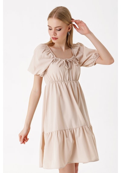 Bigdart 2351 Kloş Poplin Elbise - Bej 001