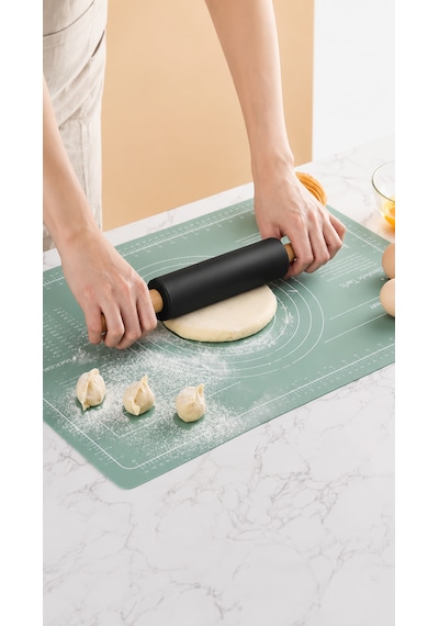 Döner Silikon Merdane - Bambu Saplı - Döner Merdane - Hamur Açıcı - Kolay Temizlenir - Ergonomik Sap