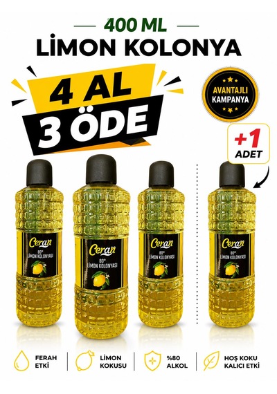 400 Ml Limon Kolonya 3 +1 Adet Kampanya 80 Derece