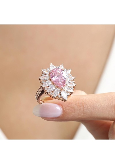 Mia Vento Effective Diamond Londra Tutkusu Rose Renk Pink Taşlı Gümüş Yüzük
