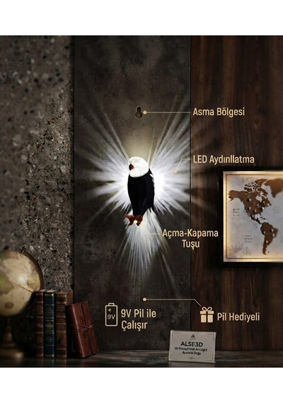 Kartal Gece Lambası Siyah