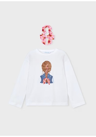 Mayoral Tokalı Uzun Kollu Kız Çocuk T-shirt 3020 Beyaz