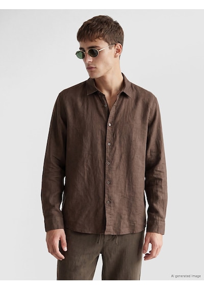 Lcw Vision Kahverengi Regular Fit %100 Keten Erkek Gömlek