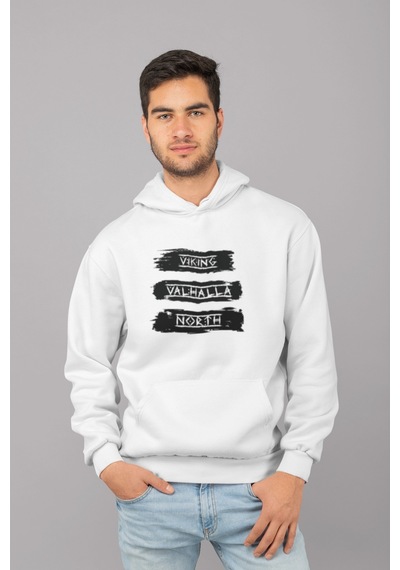 Nevermind Viking Valhalla North Kapüşonlu Sweatshirt Erkek Unisex Hoodie Beyaz