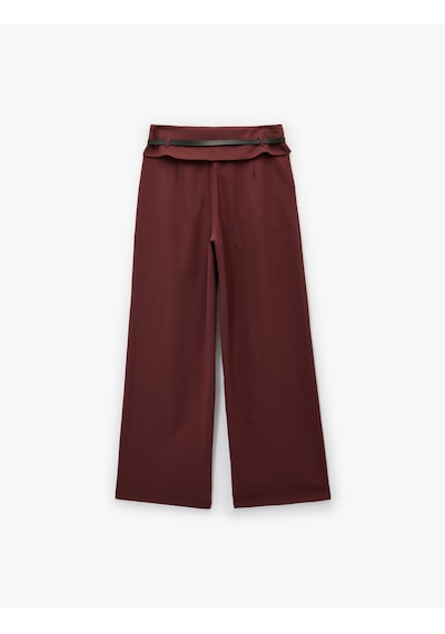 Koton Viskon Karışımlı Kemer Detaylı Geniş Paça Kumaş Pantolon Bordo 6wal40030ıw