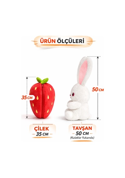 Pembe Çilek Tavşan Peluş Oyuncak 35 Cm Dönüşebilen Çilek Tavşan Yumuşak Peluş Çocuk Hediyesi Diğer