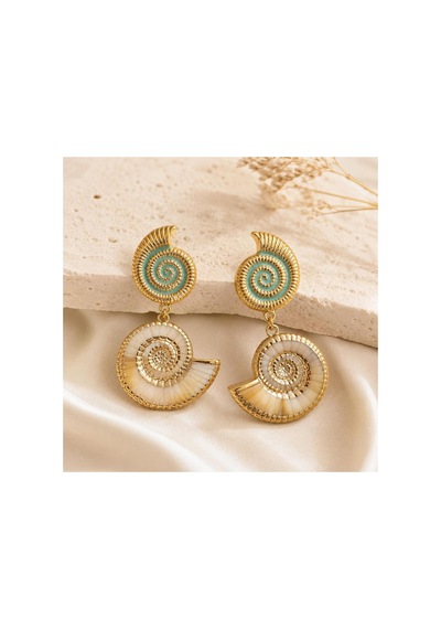 Gold Deniz Kabuğu Formlu Mint Detaylı Kadın Küpe Krem - 886705988 Krem - 886705988 Krem