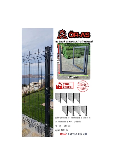 Ör-as Tel Örgü Ve Panel Çit Sistemleri Panel Çit Takım 120 Cm Yükseklik 20 Mt Uzunluk 120 X 100 Kapı-renk-antrasit Gri