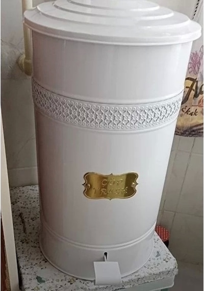 Pedallı Metal Galvaniz Mutfak Banyo Kapaklı Çöp Kovası 30 Lt Bey Beyaz