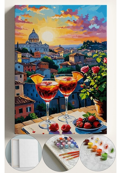 Sayılarla Boyama Seti Numaralı Tuval Fırça Boya 40x50 Cm - Kokteyl Manzara