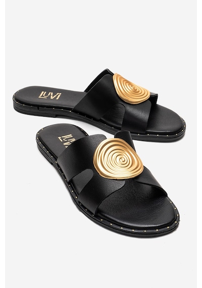 Luvishoes Nolıta Siyah Cilt Hakiki Deri Tokalı Kadın Terlik