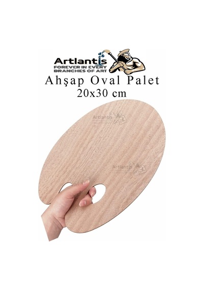 Ahşap Oval Palet Naturel 20x30 Cm 1 Adet Orta Boy Ahşap Boya Paleti Resim Boyama Tepsisi Akrilik Guaj Karıştırıcı