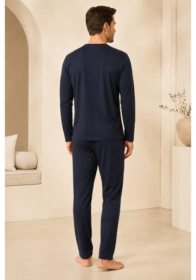 Loule Erkek Lacivert %100 Pamuk Penye Uzun Kollu Pijama Takımı
