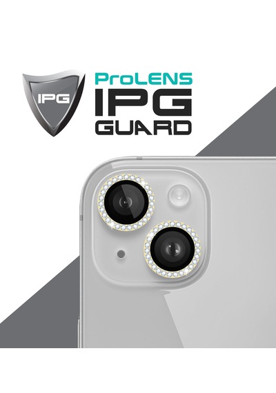 Apple Uyumlu iPhone 14 / 14 Plus İçin Ipg Kamera Lens Koruyucu - Taşlı - Altın