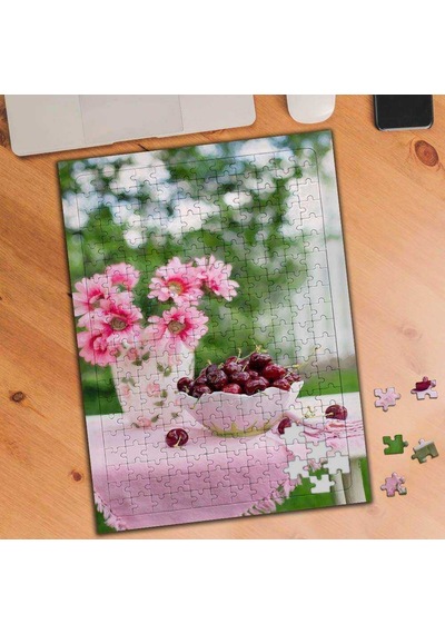 Kiraz Tabağı-pembe Çiçekli Vazo 240 Parça Puzzle Yapboz-75455