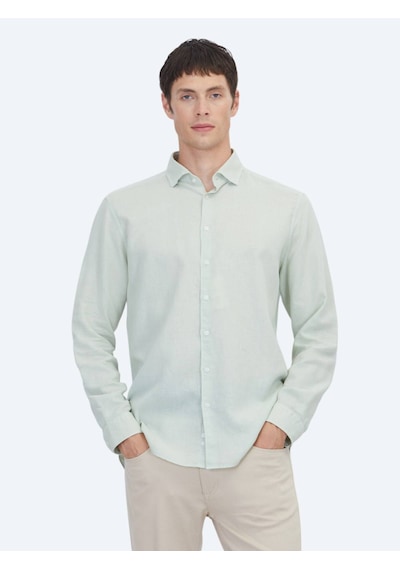 Kip Mint Düz Regular Fit Uzun Dokuma Casual Pamuk Karışımlı Gömlek