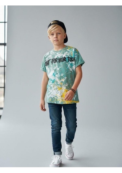 Zekids Erkek Çocuk Pamuklu Geniş Kesim Baskılı T-shirt-16864 YESIL