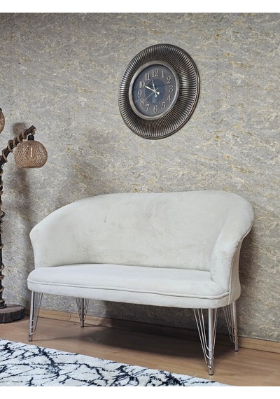 Zafir İkili Teddy Krom Kaplama Telli Ayak Çay Seti Koltuk İkili Berjer , Balkon, Salon, Ofis Krem