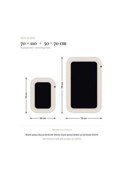 Banyo Paspası Takımı 70x110+50x70 Cm Düz Siyah & Krem Siyah - Krem