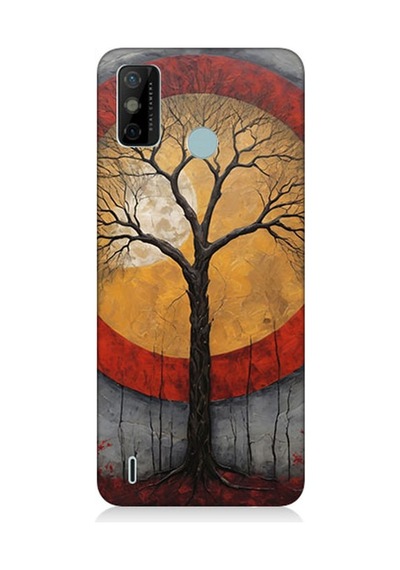 Tecno Spark 6 Go Uyumlu Sarı Kırmızı Ağaç Gölgesi Desenli Silikon Kılıf Çok Renkli