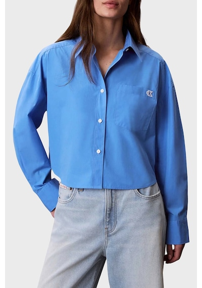 Calvin Klein % 100 Pamuk Poplin Logolu Kısa Gömlek Lv047f104gcg1 Bayan Gömlek Lv047f104g Cg1 Mavi