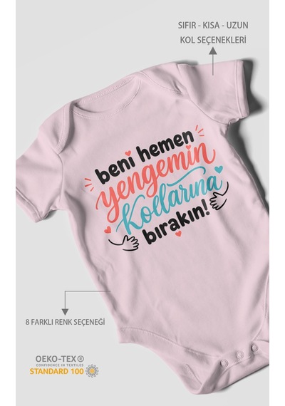 Morivokids Yengeye Özel Kısa Kollu Bebek Body %100 Pamuk Bebe Pembe