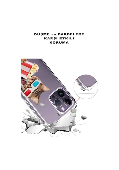 Samsung Galaxy A20 Uyumlu Kedi 1 Baskılı Şeffaf Köşe Korumalı Antişok Kılıf