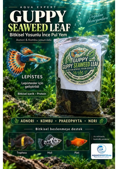 Aqua Expert Guppy Seaweed Leaf Aonori & Kombu Yosunlu İnce Pul Lepistes Ve Tropheus Yemi - 20 Gr