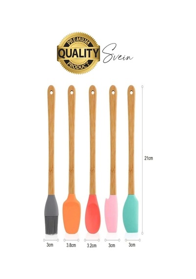 Mini Spatula Kaşık Fırça Setleri Yapışmaz Silikon Tencere Ahşap Saplı Renkli Pişirme Mutfak Araçları