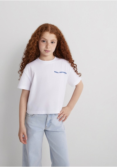Mavi - Miav Baskılı Beyaz Crop Tişört 7610180-620 Beyaz
