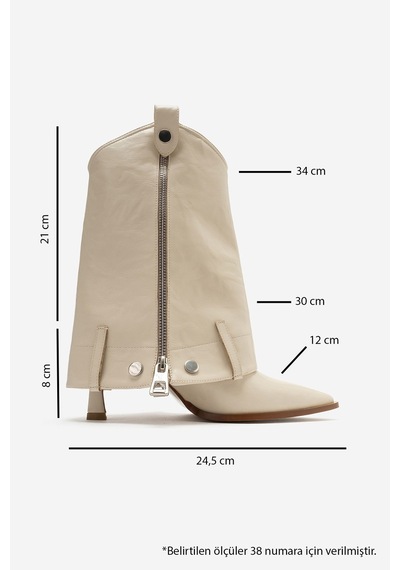 Luvi Shoes Lola Krem Fermuarlı Sivri Burunlu Kadın Topuklu Bot