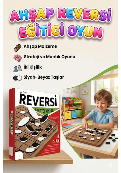 Ahşap Reversi 2 Kişilik Strateji Ve Zeka Geliştiren Eğitici Oyuncak Kutu Oyunu