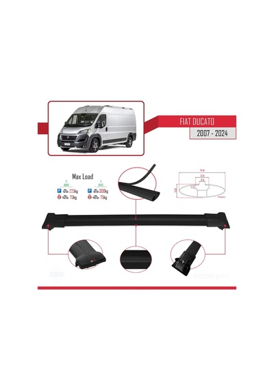 Fiat Ducato 2007 Ve Sonrası İle Uyumlu Fly Model Ara Atkı Tavan Barı Siyah 4 Adet Bar
