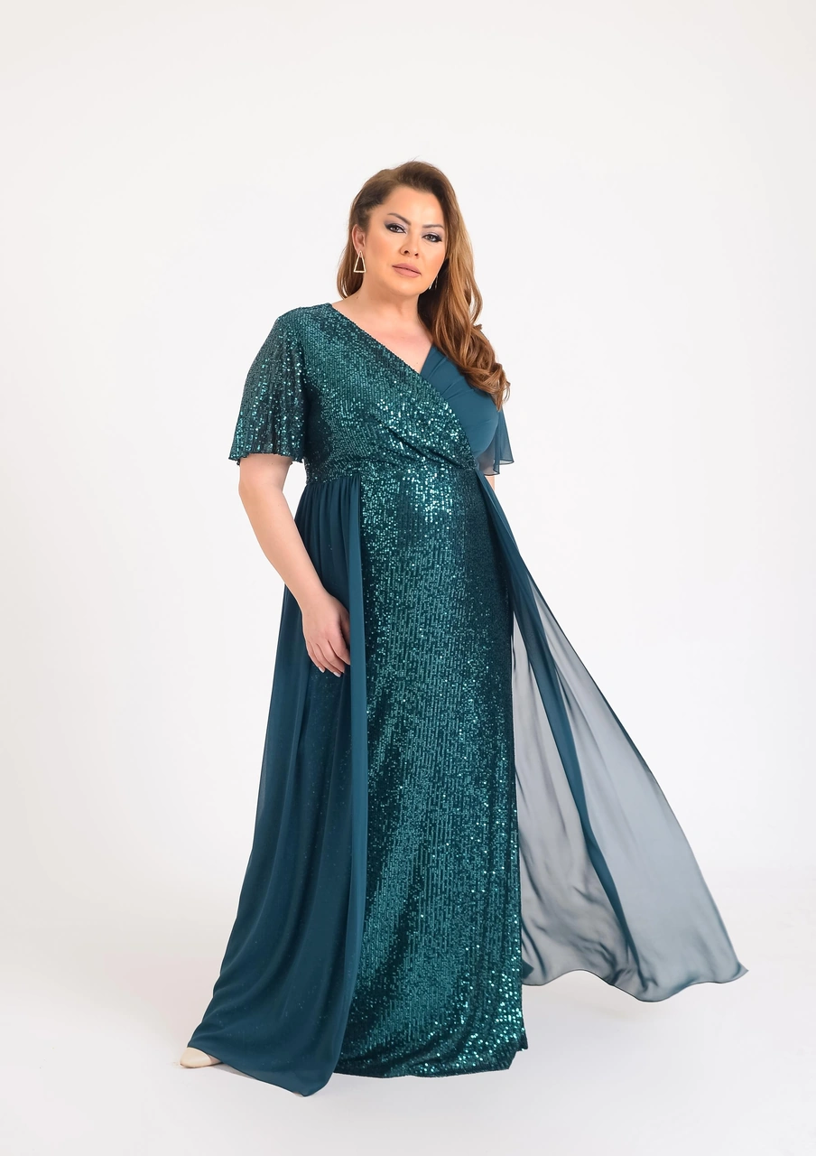 Lilas Xxl Büyük Beden Yeşil Renkli Pul Payetli Uzun Abiye Elbise Yeşil Lilas Xxl Büyük Beden Yeşil Renkli Pul Payetli Uzun Abiye Elbise Yeşil