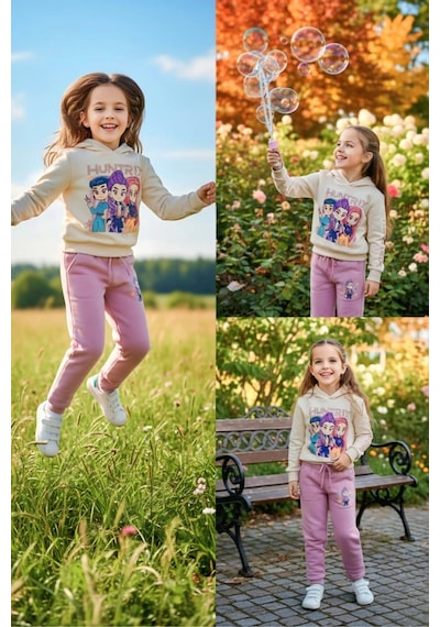 Koçak Kids 3 İplik Huntrix Kız Çocuk Eşofman Takım Pembe
