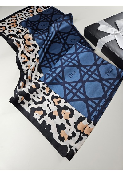 Miorel Scarfs Leopar Tema Cd Tema Vual İpek Şal Aksesuar Fular Silk Scarfs Shawl Hijab Mavi