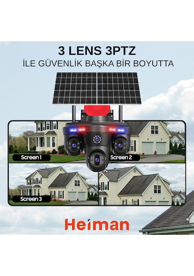 Hm-878 3 Lens 3ptz 4g Sim Kartlı 2 Güneş Panelli Kamera
