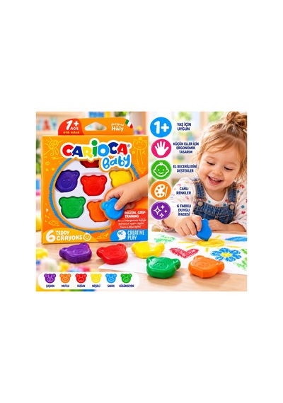 Baby Teddy Ayıcık Şekilli Mum Boya 6 Renk Diğer