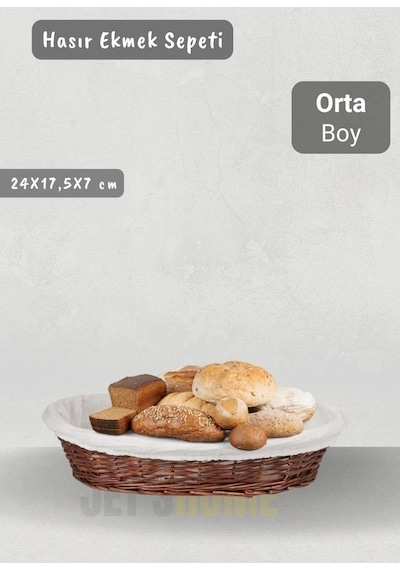 Hasır Ekmek Sepeti Oval Çok Amaçlı Sepet Orta Boy Yılbaşı Sepeti 24 Cm Ahşap